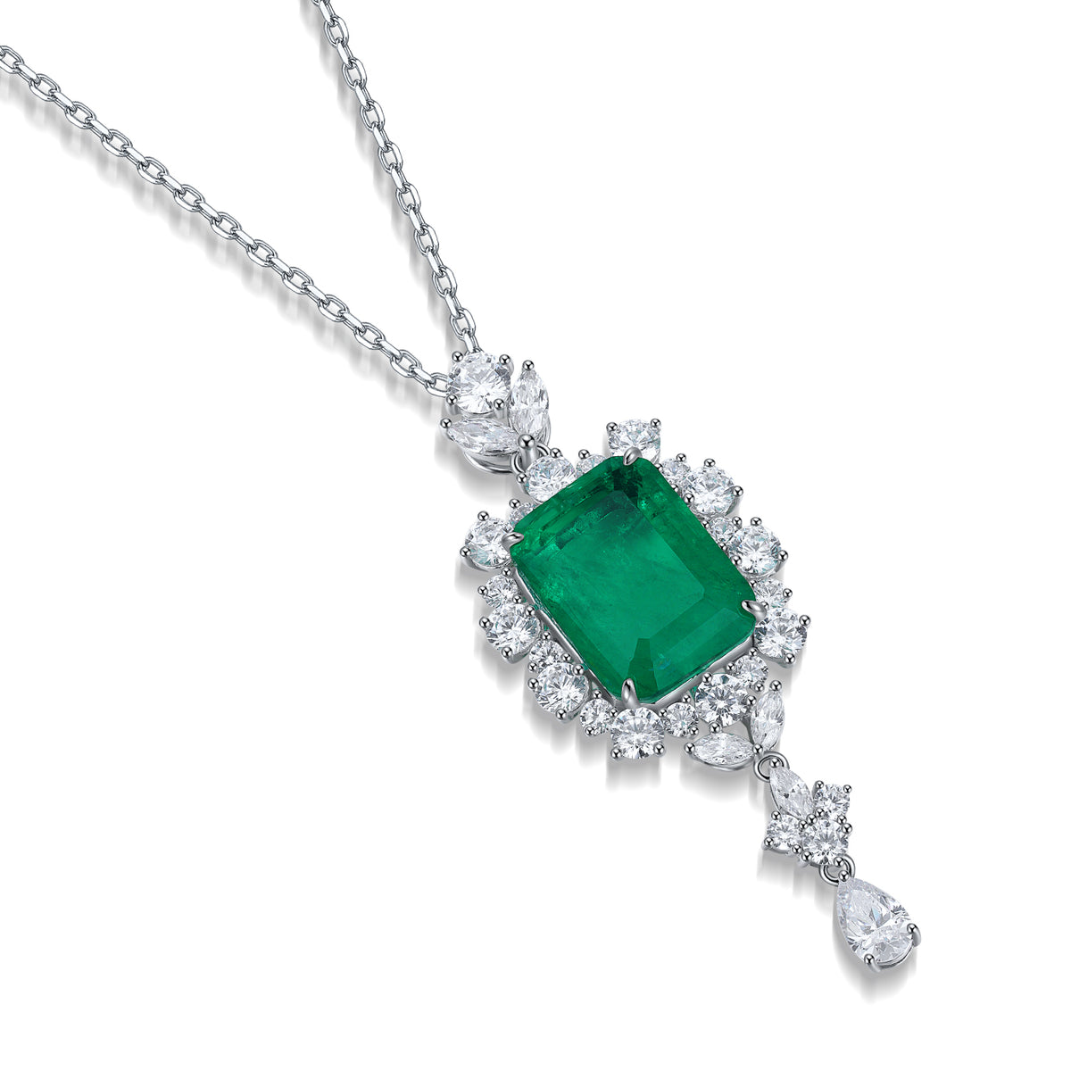 Sterling silver 9.5ct emerald necklace，anniversary，birthday，holiday present，lab grown gemstones，emerald cut