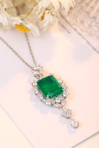 Sterling silver 9.5ct emerald necklace，anniversary，birthday，holiday present，lab grown gemstones，emerald cut