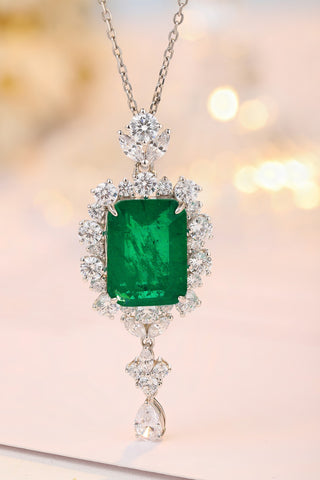 Sterling silver 9.5ct emerald necklace，anniversary，birthday，holiday present，lab grown gemstones，emerald cut