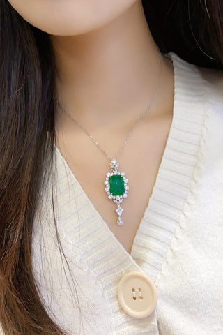 Sterling silver 9.5ct emerald necklace，anniversary，birthday，holiday present，lab grown gemstones，emerald cut