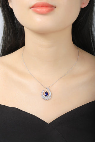 Sterling silver 2.7ct sapphire Pendant，anniversary，birthday，holiday present，lab grown gemstones，pear cut