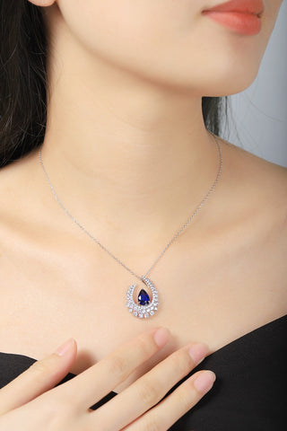 Sterling silver 2.7ct sapphire Pendant，anniversary，birthday，holiday present，lab grown gemstones，pear cut