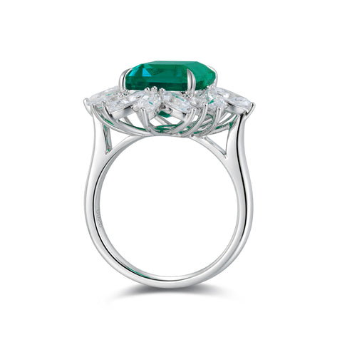 Sterling silver 4.6ct emerald ring，anniversary，birthday，holiday present，lab grown gemstones，emerald cut