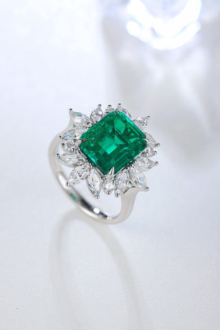 Sterling silver 4.6ct emerald ring，anniversary，birthday，holiday present，lab grown gemstones，emerald cut