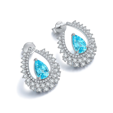 Sterling silver 3.8ct paraiba earrings，anniversary，birthday，holiday present，lab grown gemstones，pear cut