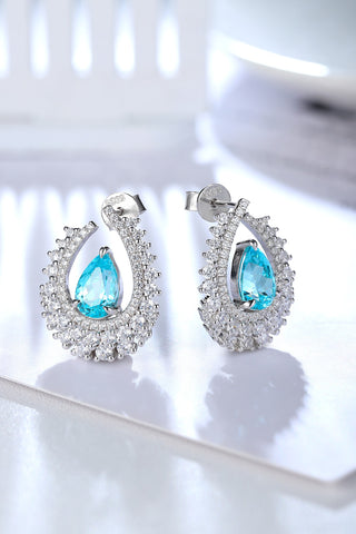 Sterling silver 3.8ct paraiba earrings，anniversary，birthday，holiday present，lab grown gemstones，pear cut