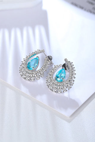 Sterling silver 3.8ct paraiba earrings，anniversary，birthday，holiday present，lab grown gemstones，pear cut