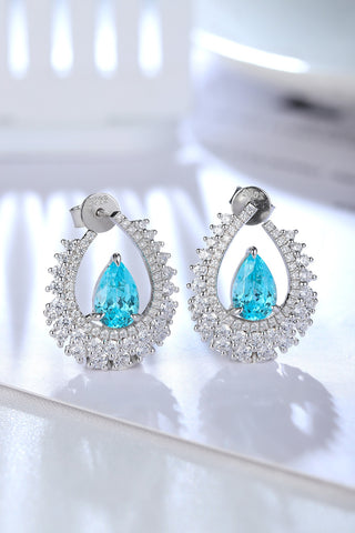 Sterling silver 3.8ct paraiba earrings，anniversary，birthday，holiday present，lab grown gemstones，pear cut