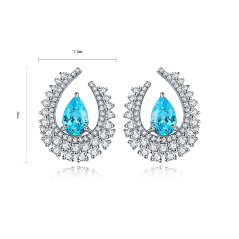 Sterling silver 3.8ct paraiba earrings，anniversary，birthday，holiday present，lab grown gemstones，pear cut