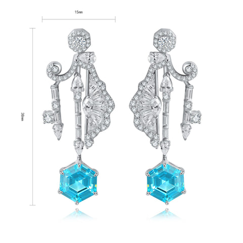 Sterling silver 6.6ct paraiba earrings，anniversary，birthday，holiday present，lab grown gemstones，asscher cut