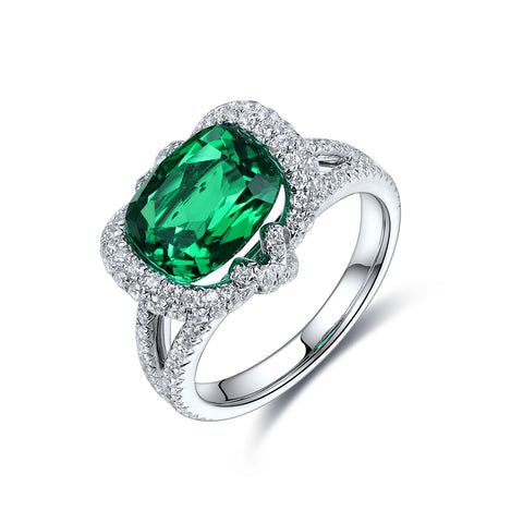 Sterling silver 3ct emerald ring，anniversary，birthday，holiday present，lab grown gemstones，cushion cut