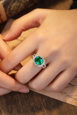 Sterling silver 3ct emerald ring，anniversary，birthday，holiday present，lab grown gemstones，cushion cut