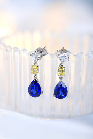 Sterling silver 4.2ct sapphire earrings，anniversary，birthday，holiday present，lab grown gemstones，pear cut