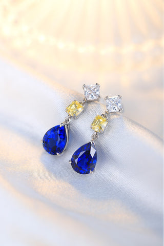 Sterling silver 4.2ct sapphire earrings，anniversary，birthday，holiday present，lab grown gemstones，pear cut