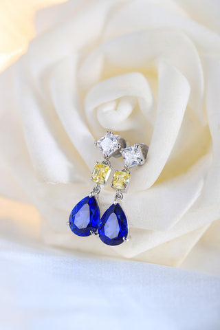 Sterling silver 4.2ct sapphire earrings，anniversary，birthday，holiday present，lab grown gemstones，pear cut