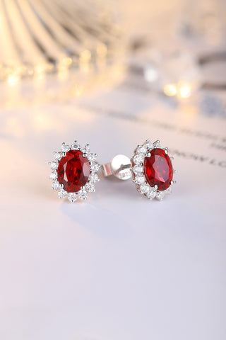 Sterling silver 3ct ruby earrings，anniversary，birthday，holiday present，lab grown gemstones，oval cut