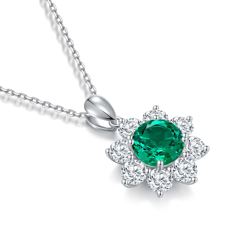 Sterling silver 2.5ct emerald necklace，anniversary，birthday，holiday present，lab grown gemstones，round cut