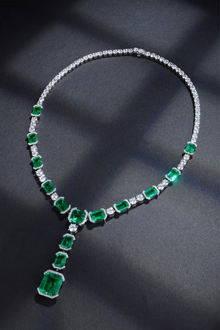 Sterling silver 38ct emerald necklace，anniversary，birthday，holiday present，lab grown gemstones，emerald cut