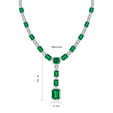 Sterling silver 38ct emerald necklace，anniversary，birthday，holiday present，lab grown gemstones，emerald cut