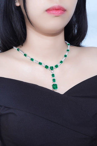 Sterling silver 38ct emerald necklace，anniversary，birthday，holiday present，lab grown gemstones，emerald cut