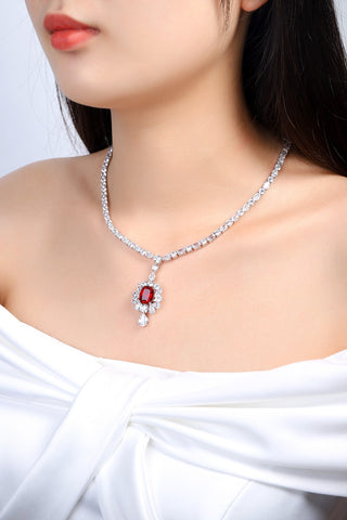 Sterling silver 7ct ruby necklace，anniversary，birthday，holiday present，lab gemstones，cushion cut