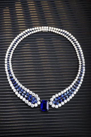 Sterling silver 45ct sapphire Necklace，anniversary，birthday，holiday present，lab grown gemstones，pear、emerald cut