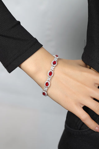 Sterling silver 11ct ruby bracelet，anniversary，birthday，holiday present，lab grown gemstones，oval cut