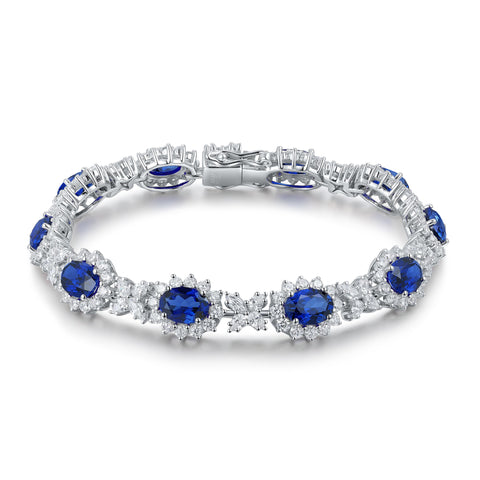 Sterling silver 10ct sapphire bracelet，anniversary，birthday，holiday present，lab grown gemstones，oval cut