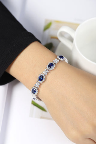 Sterling silver 10ct sapphire bracelet，anniversary，birthday，holiday present，lab grown gemstones，oval cut