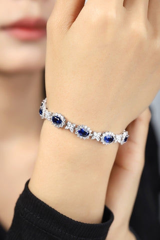 Sterling silver 10ct sapphire bracelet，anniversary，birthday，holiday present，lab grown gemstones，oval cut