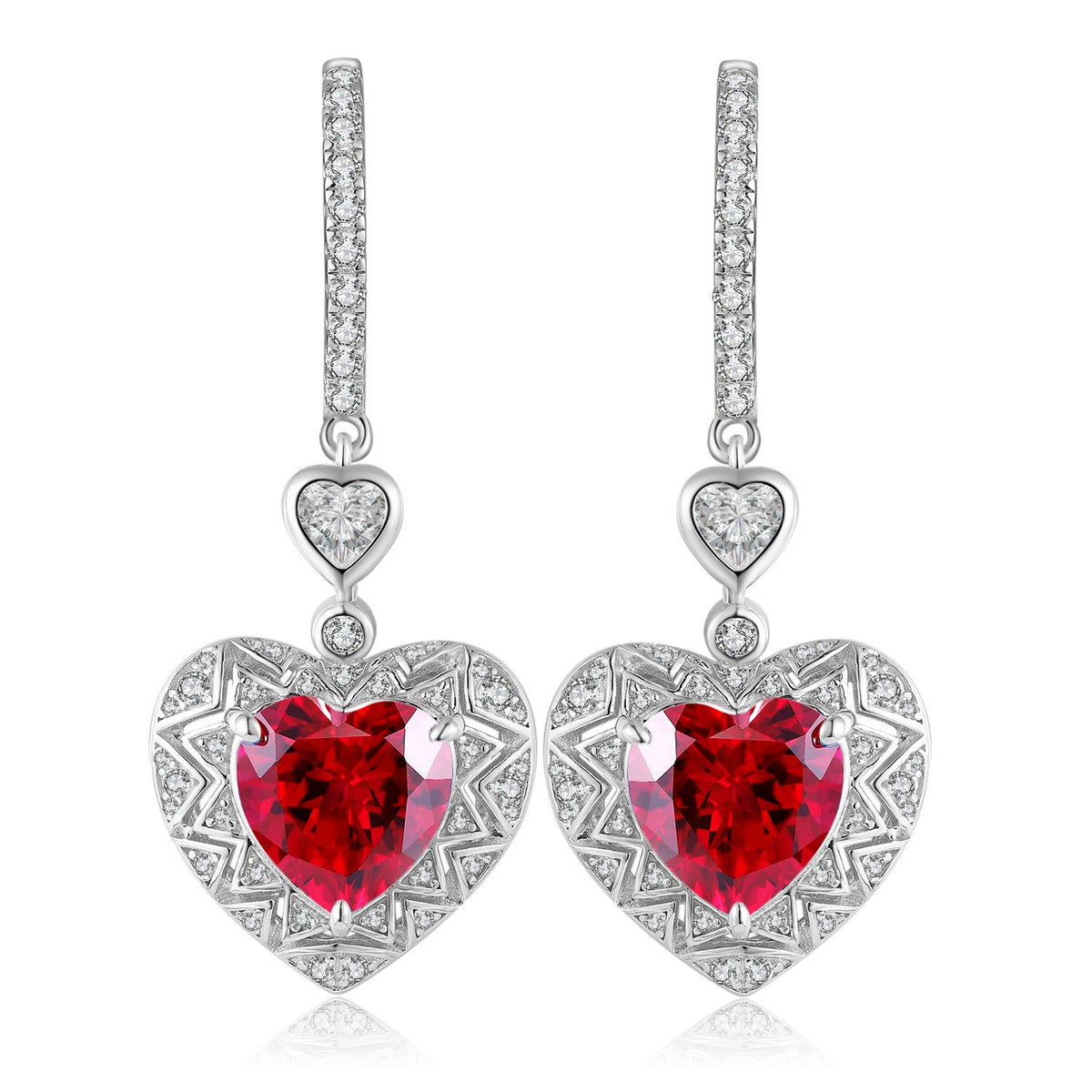 Sterling silver 6.9ct ruby earrings，anniversary，birthday，holiday present，lab grown gemstones，heart cut