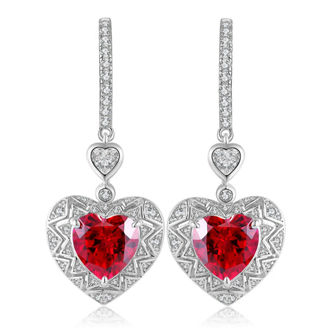 Sterling silver 6.9ct ruby earrings，anniversary，birthday，holiday present，lab grown gemstones，heart cut