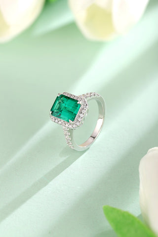 Sterling silver 2.7ct emerald ring，anniversary，birthday，holiday present，lab grown gemstones，emerald cut