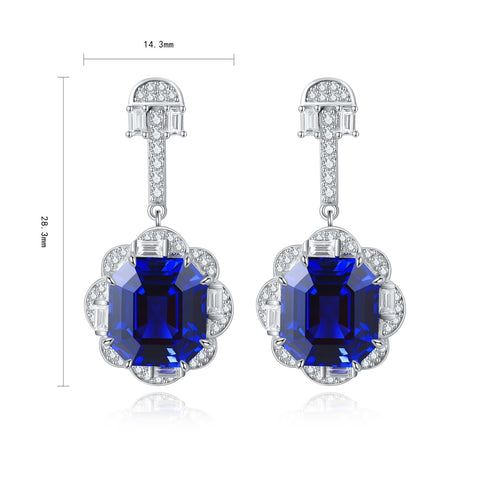 Sterling silver 11ct sapphire earrings，anniversary，birthday，holiday present，lab grown gemstones，asscher cut