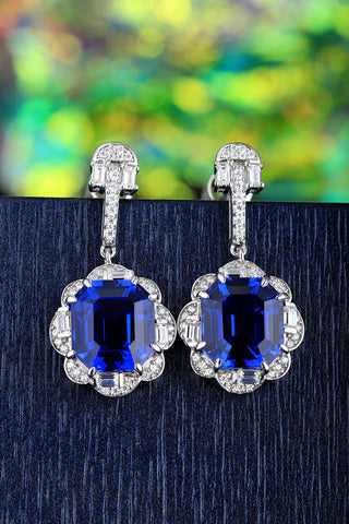 Sterling silver 11ct sapphire earrings，anniversary，birthday，holiday present，lab grown gemstones，asscher cut