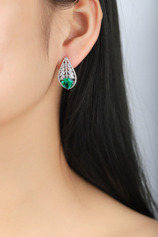 Sterling silver 4ct emerald earrings，anniversary，birthday，holiday present，lab grown gemstones，cushion cut