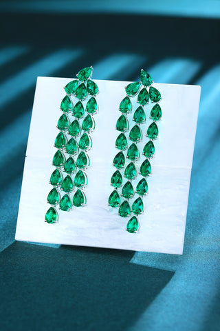 Sterling silver 17ct*2 emerald earrings，anniversary，birthday，holiday present，lab grown gemstones，pear cut