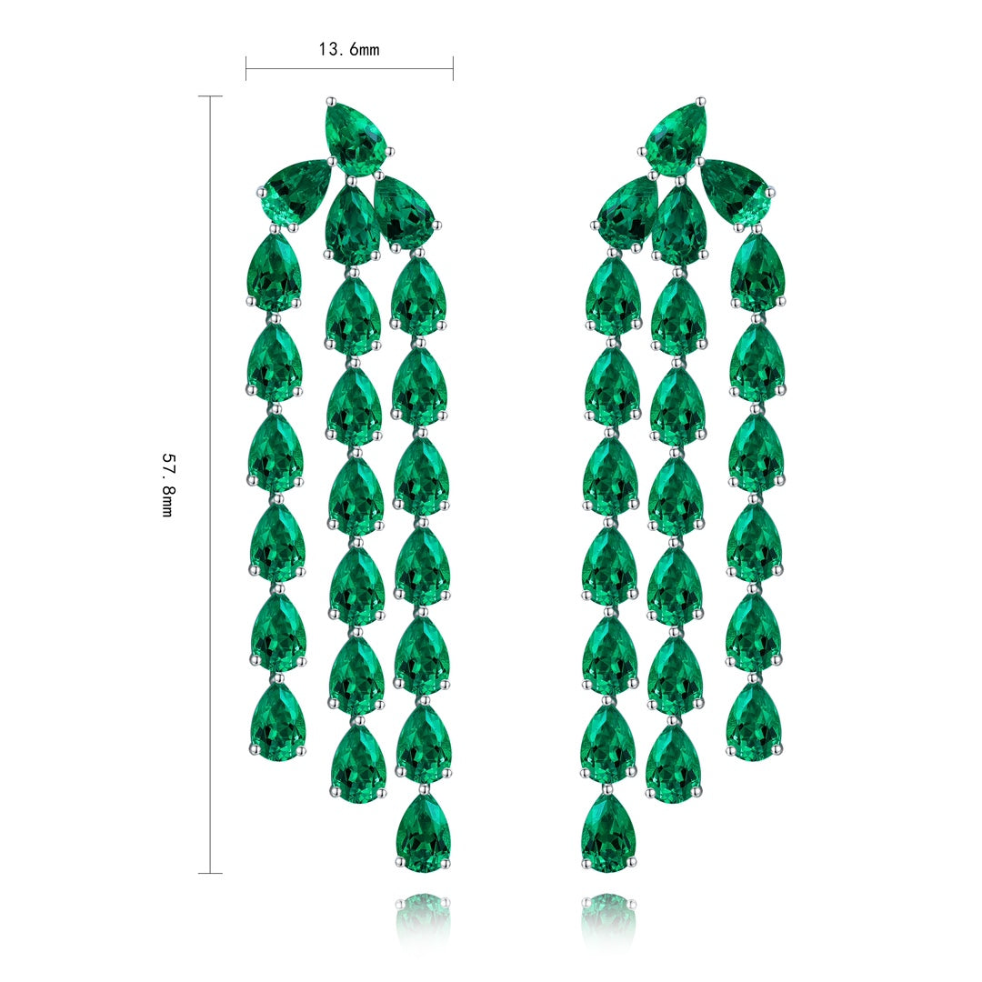 Sterling silver 17ct*2 emerald earrings，anniversary，birthday，holiday present，lab grown gemstones，pear cut