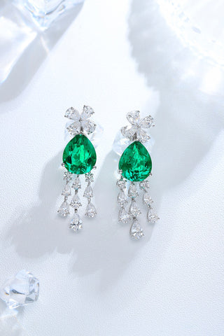 Sterling silver 8ct emerald earrings，anniversary，birthday，holiday present，lab grown gemstones，pear cut