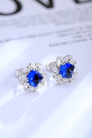 Sterling silver 4ct sapphire earrings，anniversary，birthday，holiday present，lab grown gemstones，tangta cut