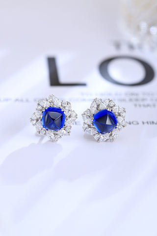 Sterling silver 4ct sapphire earrings，anniversary，birthday，holiday present，lab grown gemstones，tangta cut