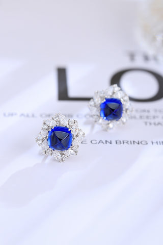 Sterling silver 4ct sapphire earrings，anniversary，birthday，holiday present，lab grown gemstones，tangta cut