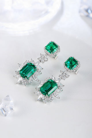 Sterling silver 9ct emerald earrings，anniversary，birthday，holiday present，lab grown gemstones，emerald cut