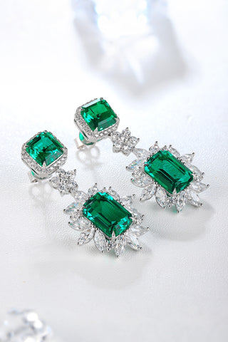 Sterling silver 9ct emerald earrings，anniversary，birthday，holiday present，lab grown gemstones，emerald cut