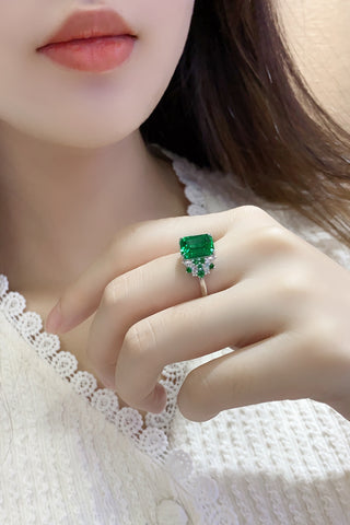 Sterling silver 3ct emerald ring，anniversary，birthday，holiday present，lab grown gemstones，emerald cut