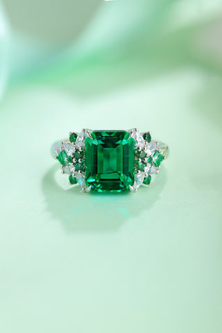 Sterling silver 3ct emerald ring，anniversary，birthday，holiday present，lab grown gemstones，emerald cut