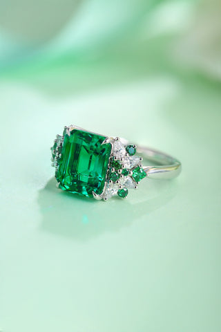 Sterling silver 3ct emerald ring，anniversary，birthday，holiday present，lab grown gemstones，emerald cut