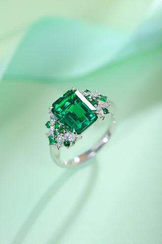 Sterling silver 3ct emerald ring，anniversary，birthday，holiday present，lab grown gemstones，emerald cut