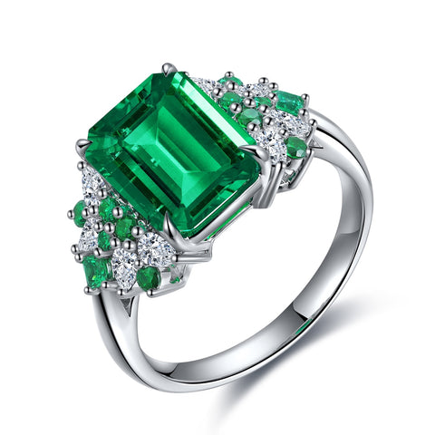 Sterling silver 3ct emerald ring，anniversary，birthday，holiday present，lab grown gemstones，emerald cut