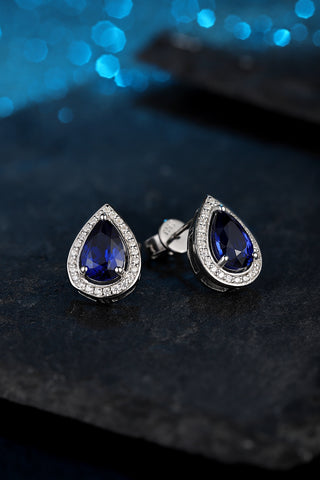 Sterling silver 3ct sapphire earrings，anniversary，birthday，holiday present，lab grown gemstones，pear cut